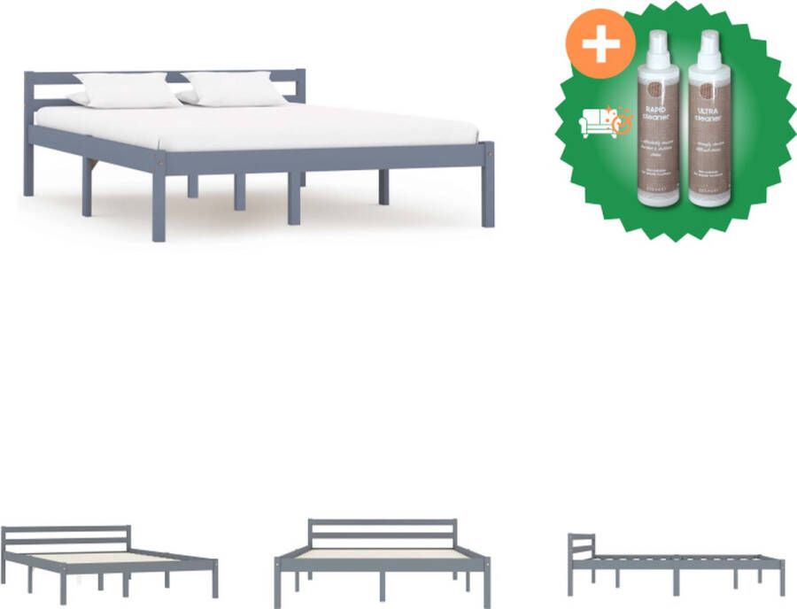VidaXL Bedframe massief grenenhout grijs 140x200 cm Bed Inclusief Onderhoudsset