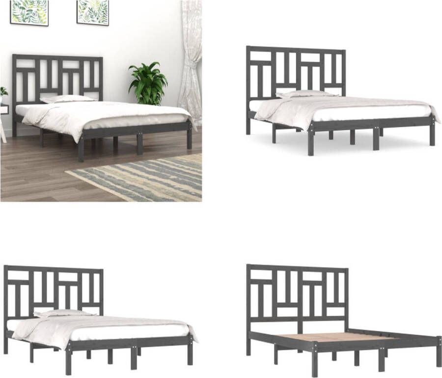 VidaXL Bedframe massief grenenhout grijs 140x200 cm Bedframe Bedframes Bed Bedbodem