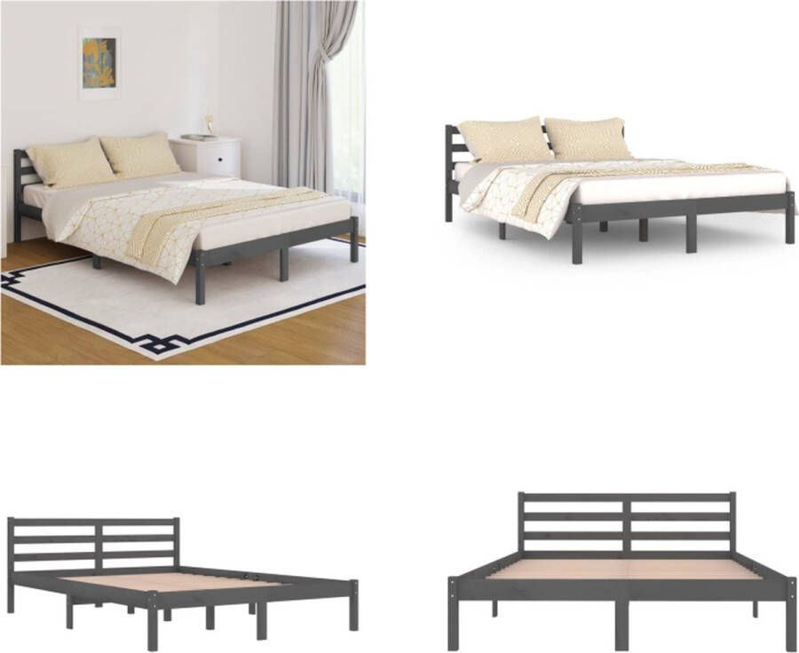 VidaXL Bedframe massief grenenhout grijs 140x200 cm Bedframe Bedframes Bed Bedbodem