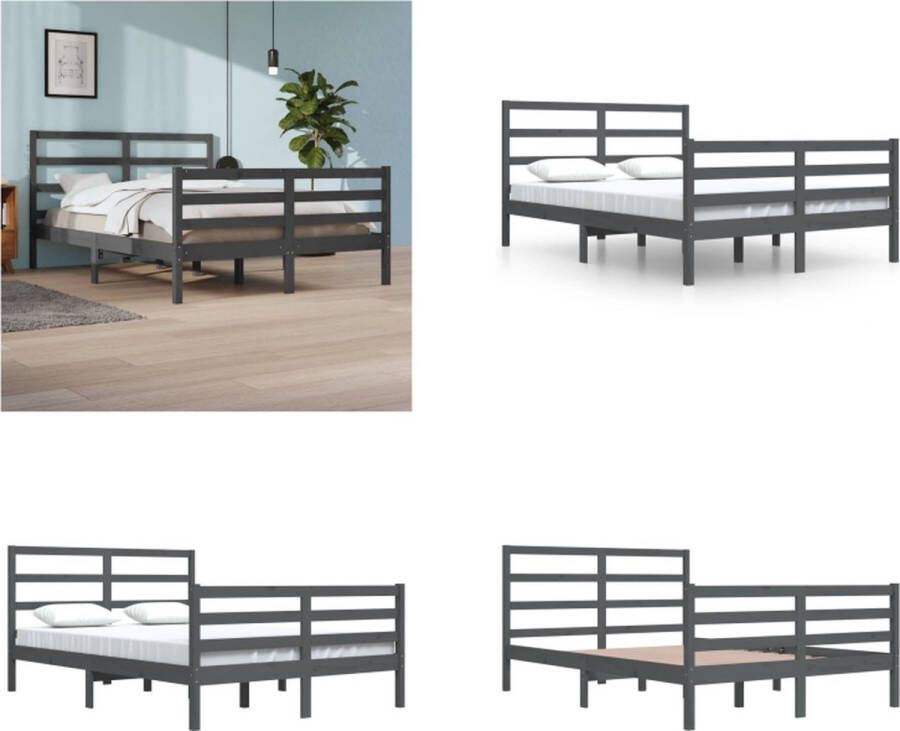 VidaXL Bedframe massief grenenhout grijs 140x200 cm Bedframe Bedframes Bed Bedbodem