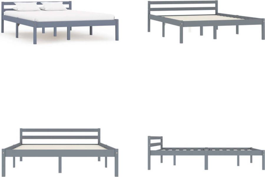 VidaXL Bedframe massief grenenhout grijs 140x200 cm Bedframe Bedframes Bed Frame Bed Frames - Foto 2