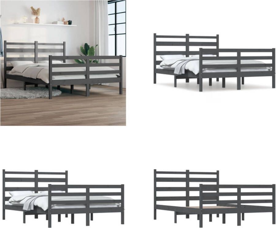 VidaXL Bedframe massief grenenhout grijs 140x200 cm Bedframe Bedframes Tweepersoonsbed Bed
