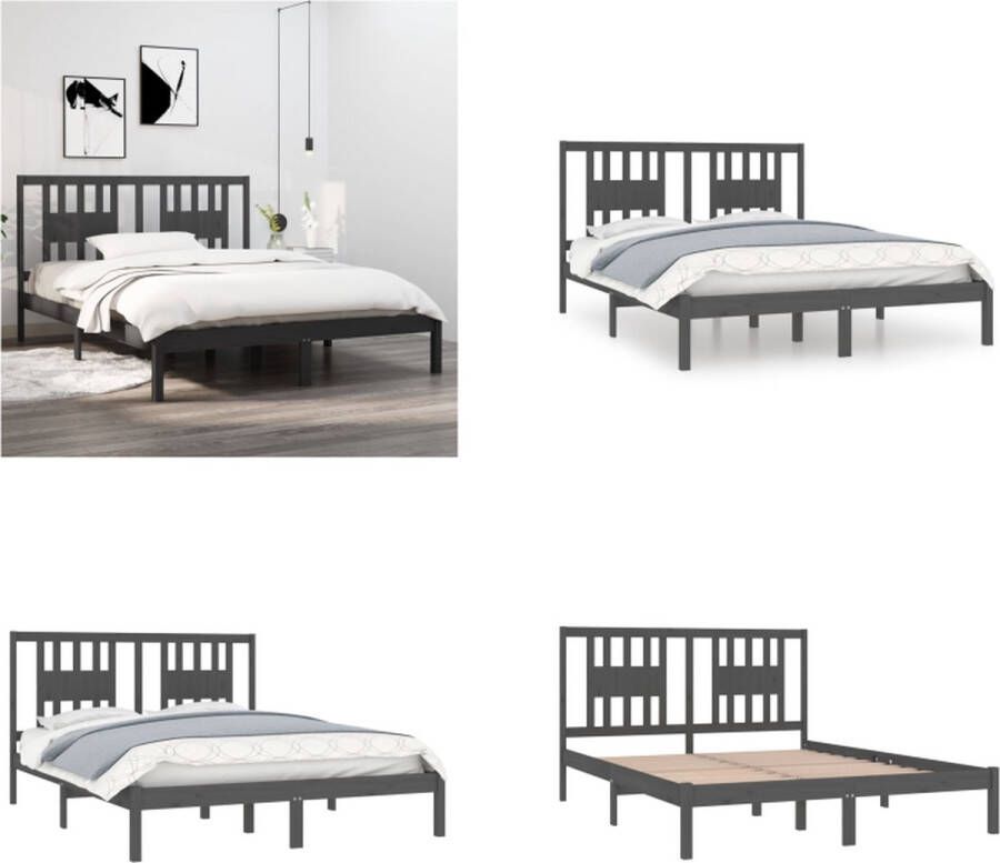 VidaXL Bedframe massief grenenhout grijs 140x200 cm Bedframe Bedframes Tweepersoonsbed Bed