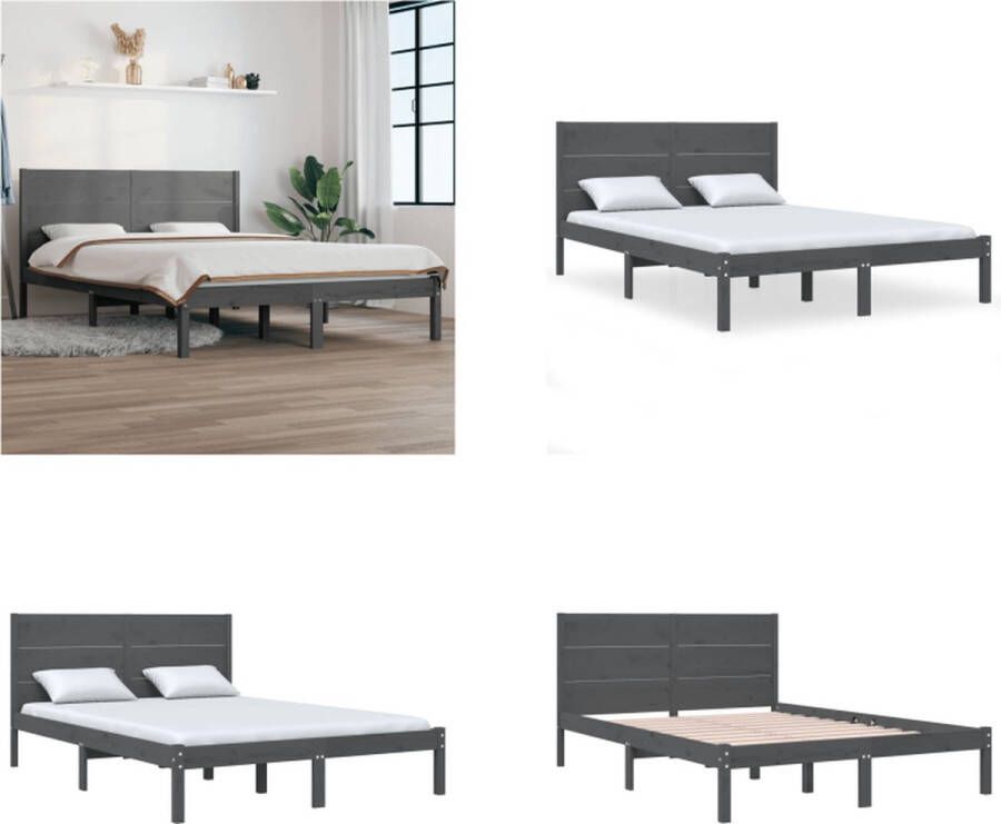 VidaXL Bedframe massief grenenhout grijs 140x200 cm Bedframe Bedframes Tweepersoonsbed Bed