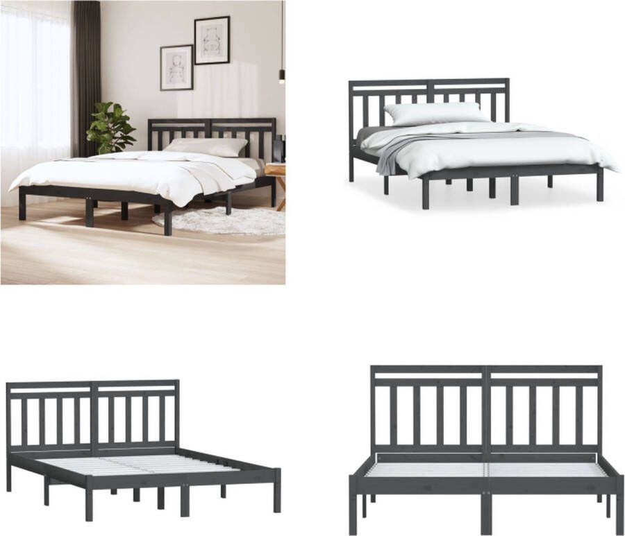 VidaXL Bedframe massief grenenhout grijs 140x200 cm Bedframe Bedframes Tweepersoonsbed Bed