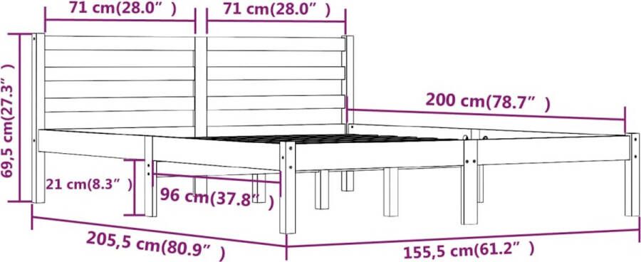 VidaXL -Bedframe-massief-grenenhout-grijs-150x200-cm-5FT-King-Size - Foto 3