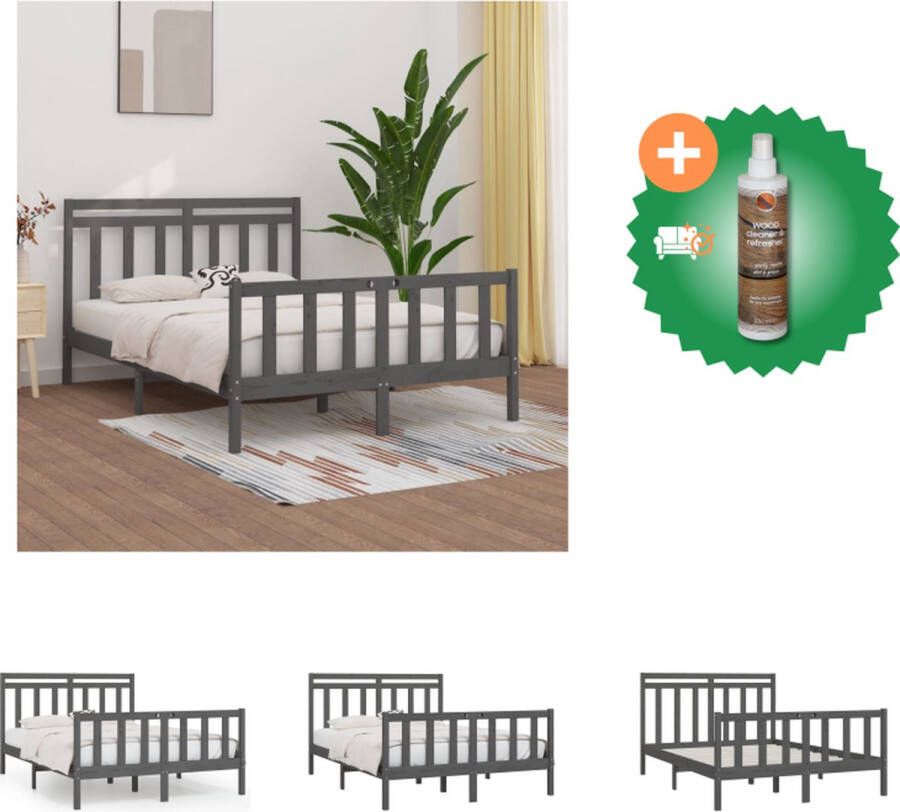 VidaXL Houten Bedframe Grijs 205.5 x 155.5 x 69.5 cm Hoogwaardig Grenenhout Bed Inclusief Houtreiniger en verfrisser