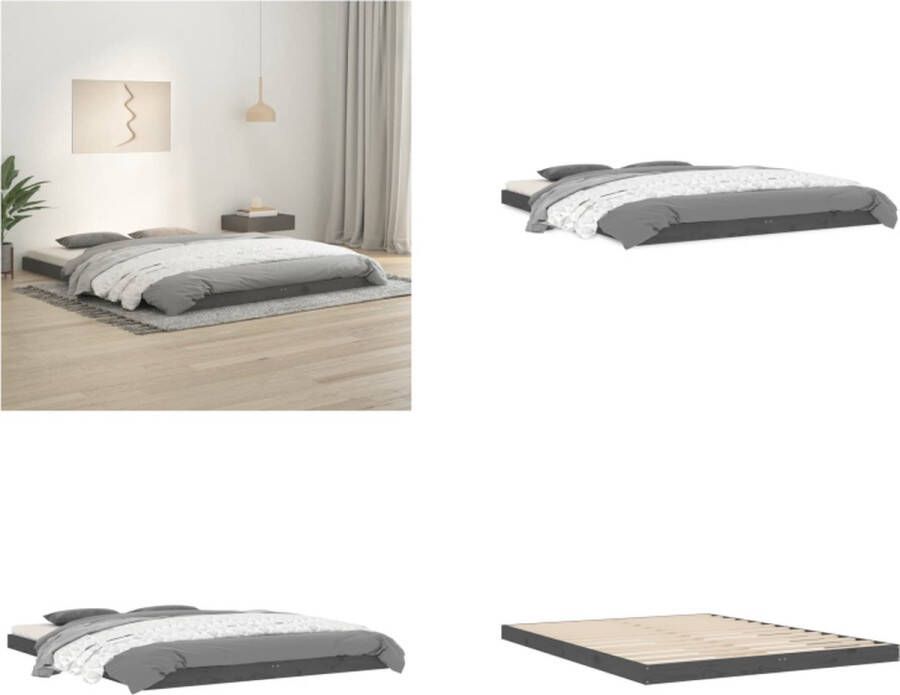 VidaXL Bedframe massief grenenhout grijs 150x200 cm 5FT King Size Bedframe Bedframes Ledikant Ledikanten