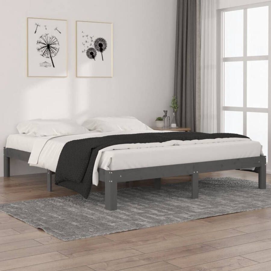 VidaXL -Bedframe-massief-grenenhout-grijs-160x200-cm - Foto 2