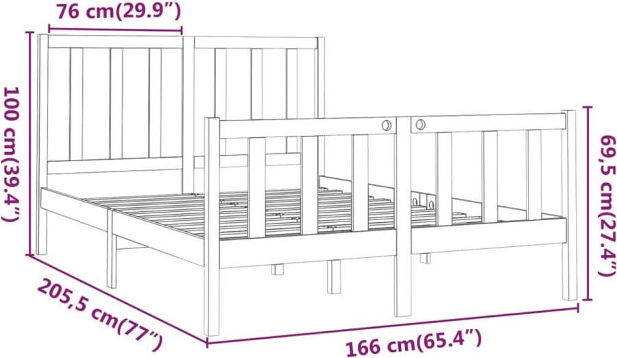 VidaXL -Bedframe-massief-grenenhout-grijs-160x200-cm - Foto 2