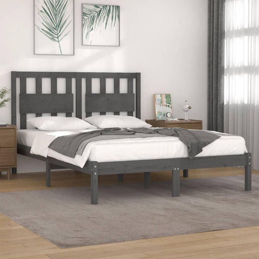 VidaXL -Bedframe-massief-grenenhout-grijs-160x200-cm