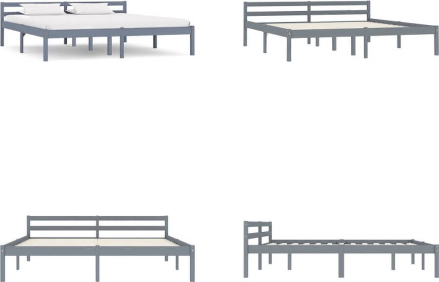 VidaXL Bedframe massief grenenhout grijs 160x200 cm Bedframe Bedframes Bed Frame Bed Frames - Foto 2