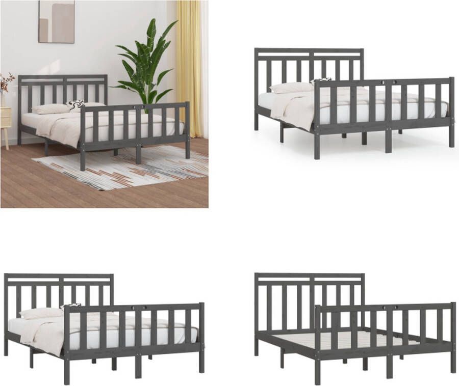 VidaXL Bedframe massief grenenhout grijs 160x200 cm Bedframe Bedframes Massief Houten Bed Tweepersoonsbed