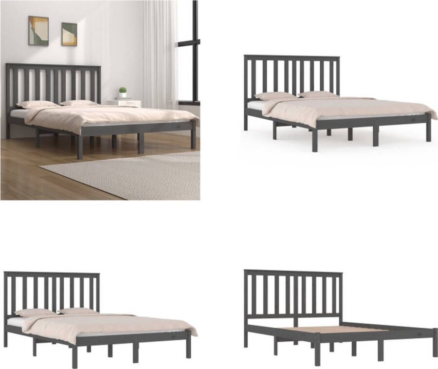 VidaXL Bedframe massief grenenhout grijs 160x200 cm Bedframe Bedframes Tweepersoonsbed Bed - Foto 3