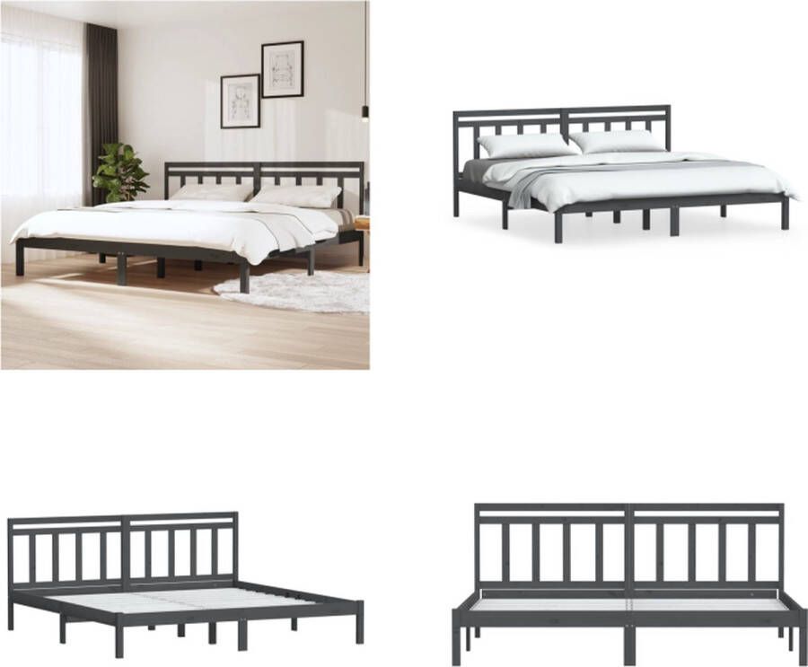 VidaXL Bedframe massief grenenhout grijs 160x200 cm Bedframe Bedframes Tweepersoonsbed Bed - Foto 2
