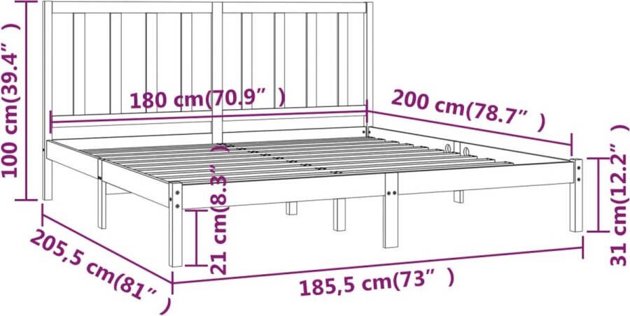 VidaXL -Bedframe-massief-grenenhout-grijs-180x200-cm-6FT-Super-King - Foto 9