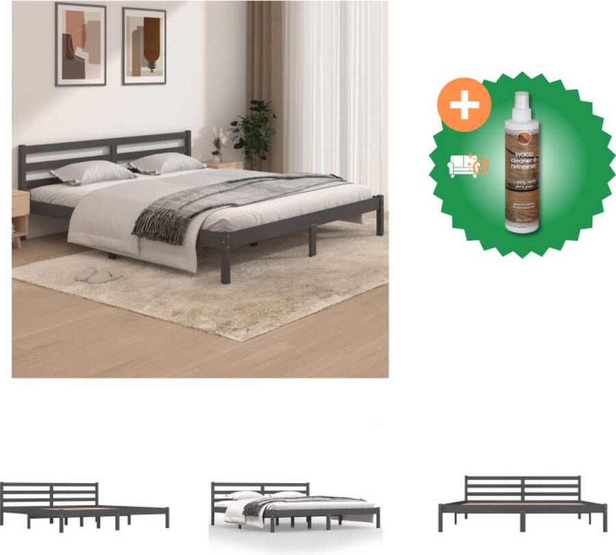 VidaXL Bedframe massief grenenhout grijs 180x200 cm 6FT Super King Bed Inclusief Houtreiniger en verfrisser