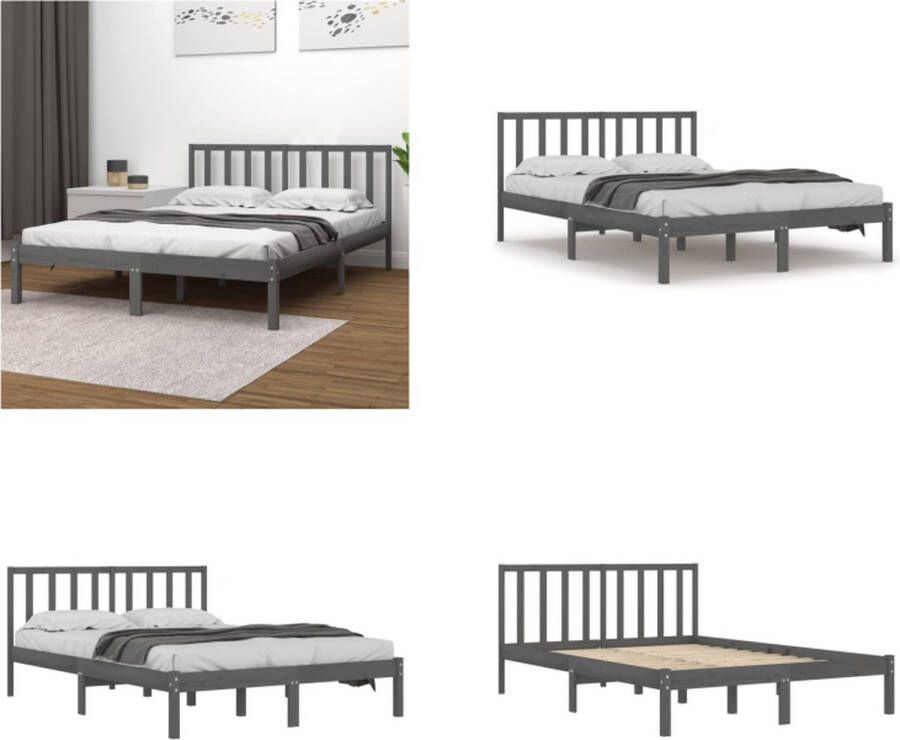 VidaXL Bedframe massief grenenhout grijs 180x200 cm 6FT Super King Bedframe Bedframes Bed Bedbodem