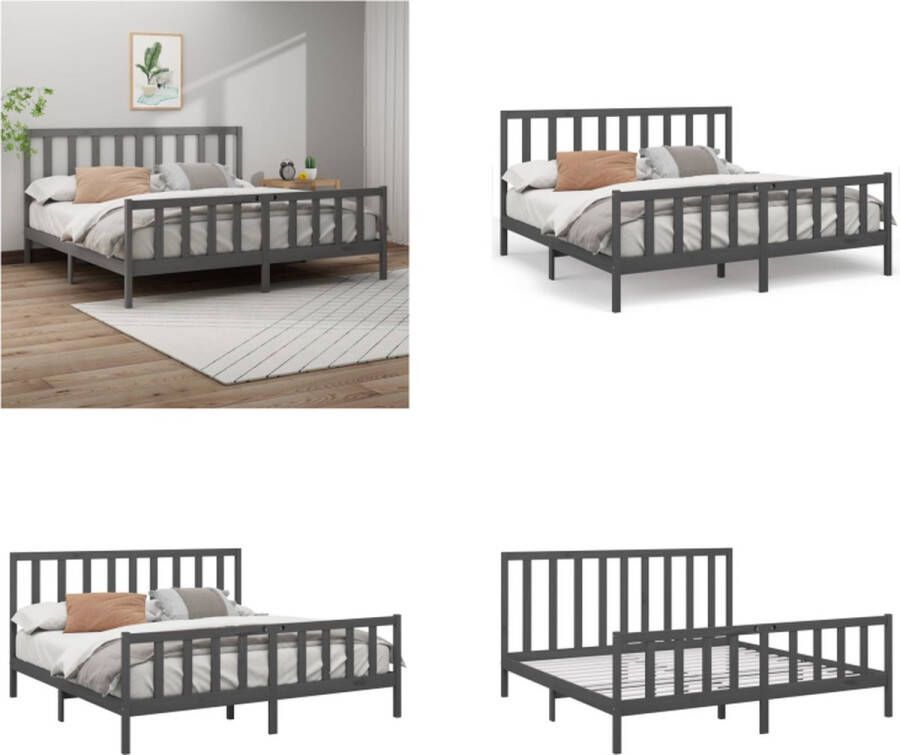 VidaXL Bedframe massief grenenhout grijs 180x200 cm 6FT Super King Bedframe Bedframes Bed Bedbodem