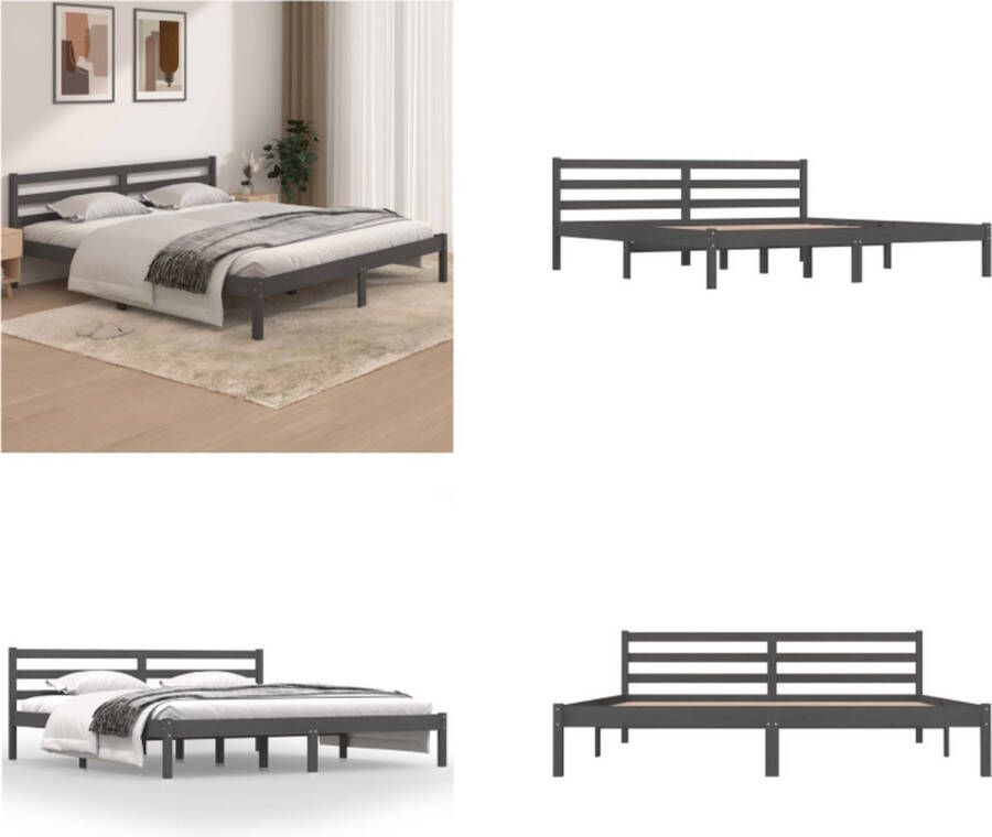 VidaXL Bedframe massief grenenhout grijs 180x200 cm 6FT Super King Bedframe Bedframes Bed Bedbodem