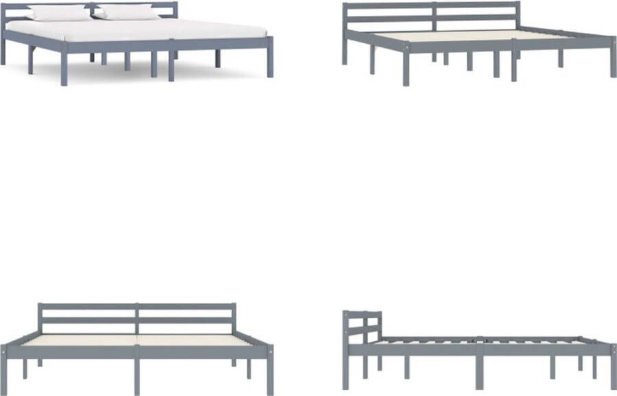 VidaXL Bedframe massief grenenhout grijs 180x200 cm Bedframe Bedframes Bed Frame Bed Frames - Foto 2