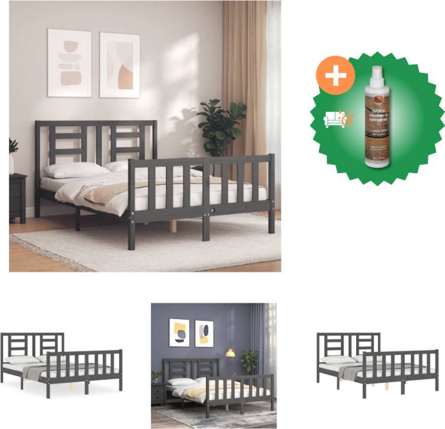 VidaXL Bedframe Massief Grenenhout Grijs 195.5 x 140.5 x 100 cm 135 x 190 cm Met Multiplex Lattenbodem Functioneel Hoofd- en Voeteneinde Montage vereist Bed Inclusief Houtreiniger en verfrisser