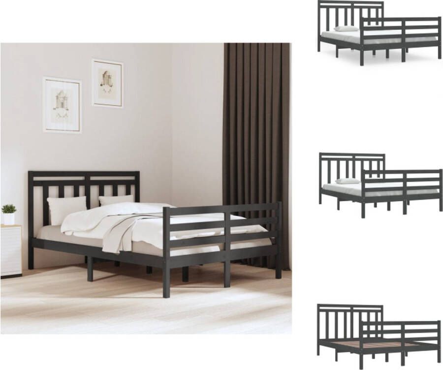 VidaXL Bedframe Massief Grenenhout Grijs 195.5 x 145.5 x 69.5 cm Multiplex Lattenbodem Bed