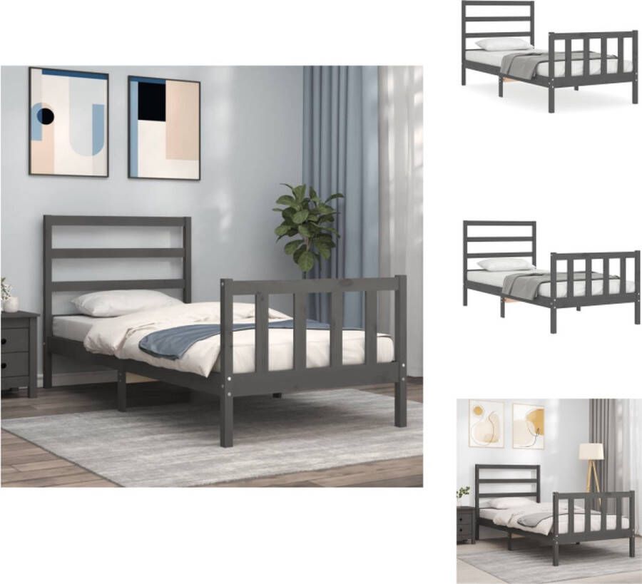 vidaXL Bedframe Massief Grenenhout Grijs 195.5 x 95.5 x 100 cm Multiplex lattenbodem Bed