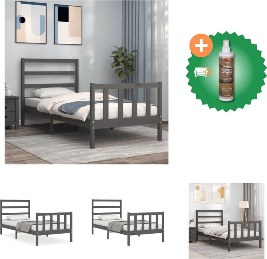 VidaXL Bedframe Massief Grenenhout Grijs 195.5x95.5x100cm Multiplex Lattenbodem Functioneel Hoofd- en Voeteneinde Montage Vereist Bed Inclusief Houtreiniger en verfrisser