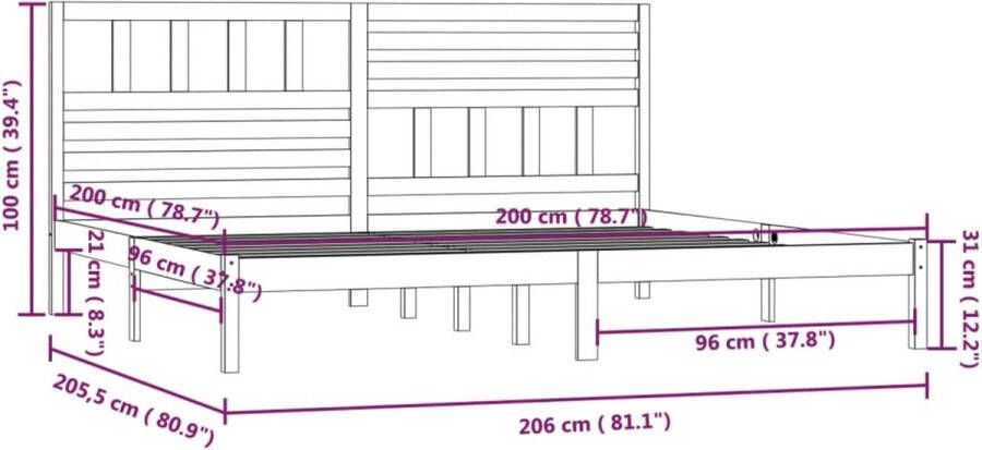 VidaXL -Bedframe-massief-grenenhout-grijs-200x200-cm - Foto 2