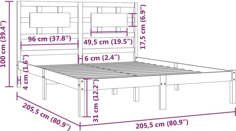 VidaXL -Bedframe-massief-grenenhout-grijs-200x200-cm - Foto 2