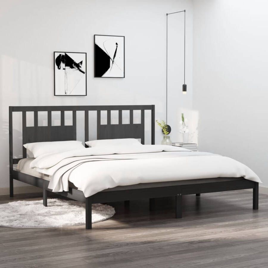 VidaXL Bedframe Massief Grenenhout Grijs 200x200 cm Houten Bed Frame Bed Frame Grijs Massief Grenenhout Boxspring Bed Tweepersoons Bed King Size Bed - Foto 2