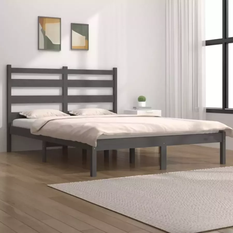 VidaXL -Bedframe-massief-grenenhout-grijs-200x200-cm - Foto 4