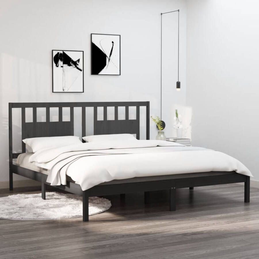 VidaXL -Bedframe-massief-grenenhout-grijs-200x200-cm