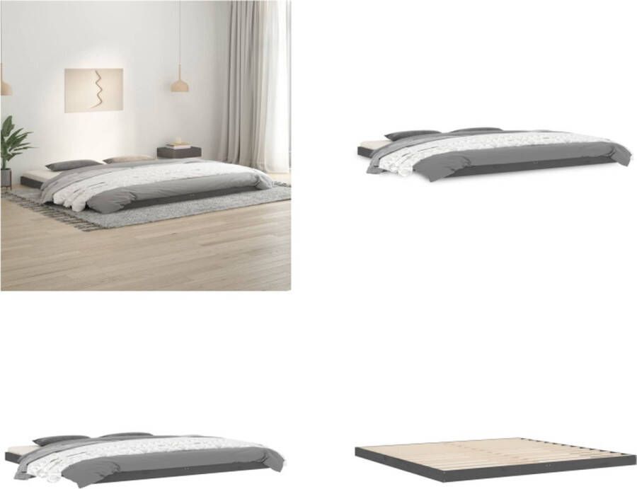 VidaXL Bedframe massief grenenhout grijs 200x200 cm Bedframe Bedframes Ledikant Ledikanten