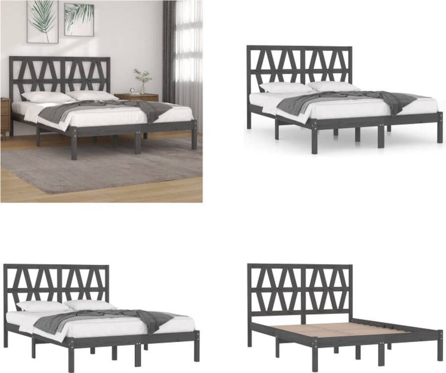 vidaXL Bedframe massief grenenhout grijs 200x200 cm Bedframe Bedframes Tweepersoonsbed Bed