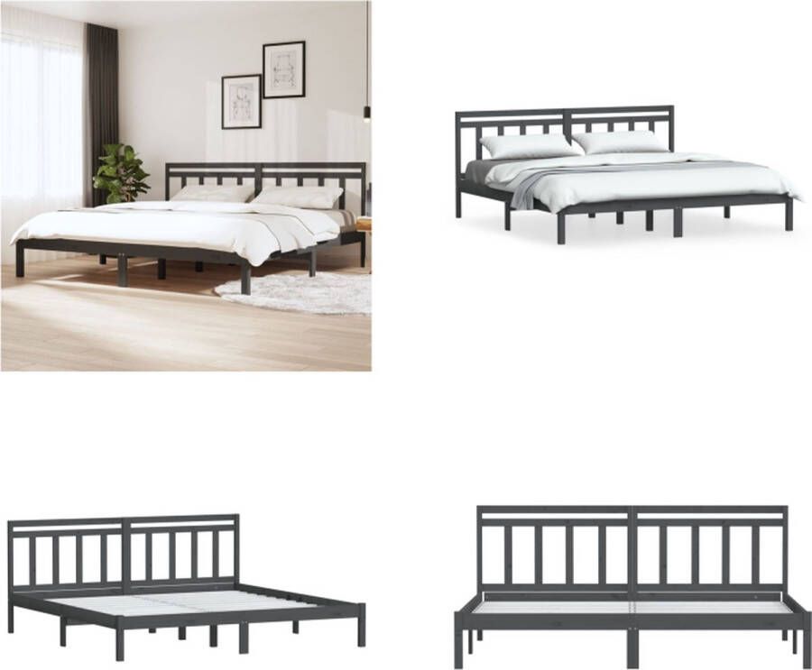 VidaXL Bedframe massief grenenhout grijs 200x200 cm Bedframe Bedframes Tweepersoonsbed Bed