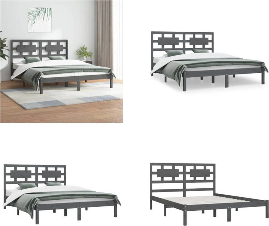 VidaXL Bedframe massief grenenhout grijs 200x200 cm Bedframe Bedframes Tweepersoonsbed Bed