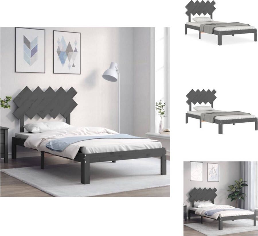 vidaXL Bedframe Massief Grenenhout Grijs 203.5 x 103.5 x 80.5 cm Multiplex Lattenbodem Bed