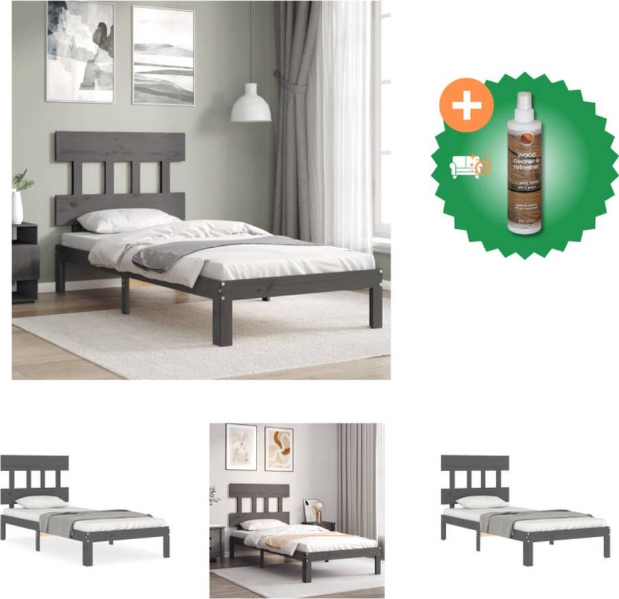 VidaXL Bedframe Massief grenenhout Grijs 203.5 x 93.5 x 81 cm Multiplex lattenbodem Bed Inclusief Houtreiniger en verfrisser