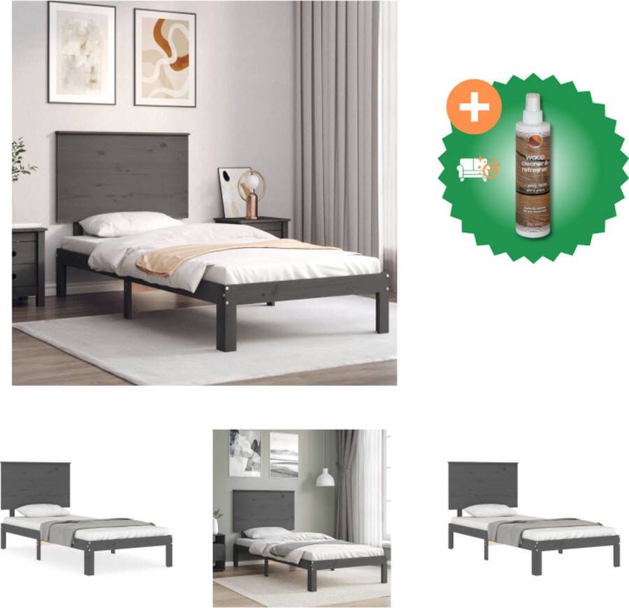 vidaXL Bedframe Massief Grenenhout Grijs 203.5 x 93.5 x 82.5 cm Multiplex Lattenbodem Bed Inclusief Houtreiniger en verfrisser