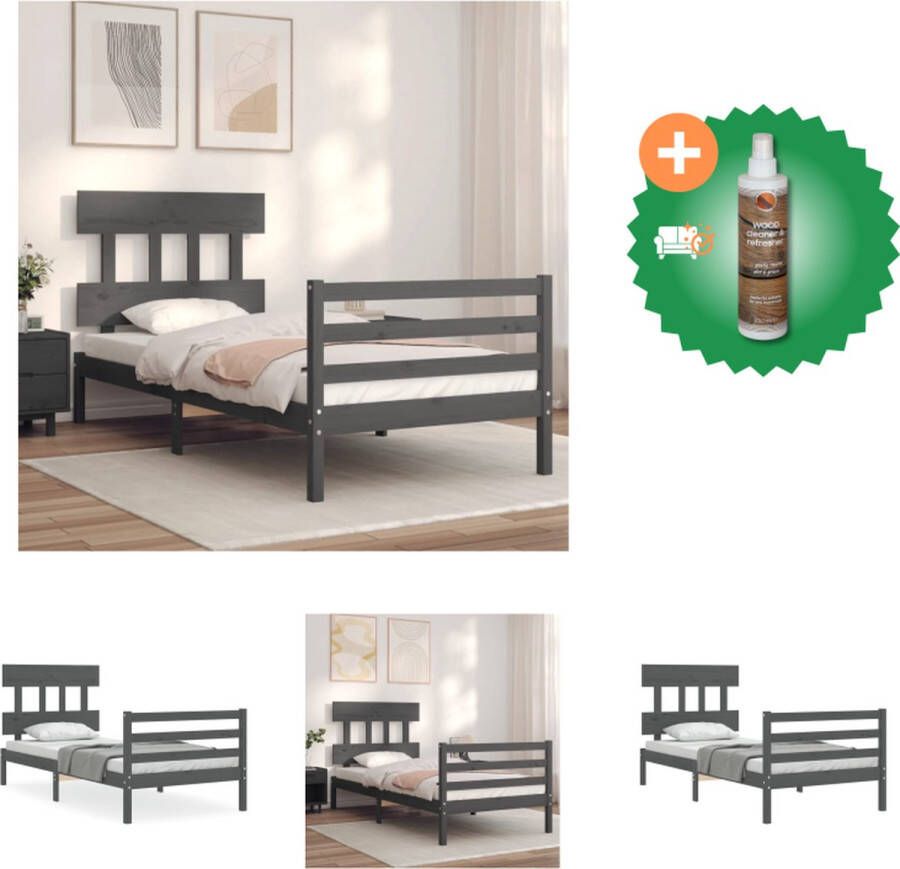 VidaXL Bedframe Massief Grenenhout Grijs 205.5 x 105.5 x 81 cm Multiplex Lattenbodem Bed Inclusief Houtreiniger en verfrisser