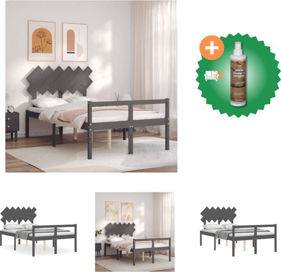 VidaXL Bedframe Massief grenenhout Grijs 205.5 x 125.5 x 80.5 cm Geschikt voor matras 120 x 200 cm Montage vereist Bed Inclusief Houtreiniger en verfrisser