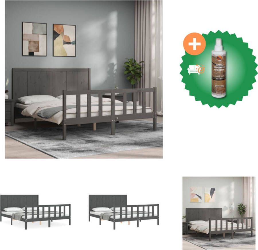 VidaXL Bedframe Massief grenenhout Grijs 205.5 x 155.5 x 100 cm Geschikt voor 150 x 200 cm matras Montage vereist Bed Inclusief Houtreiniger en verfrisser