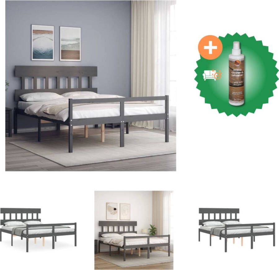 VidaXL Bedframe Massief grenenhout Grijs 205.5 x 155.5 x 81 cm Geschikte matras- 150 x 200 cm Montage vereist Bed Inclusief Houtreiniger en verfrisser