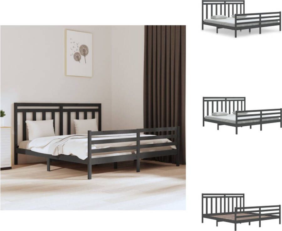 VidaXL Bedframe Massief Grenenhout Grijs 205.5 x 185.5 x 69.5 cm Multiplex Lattenbodem Bed