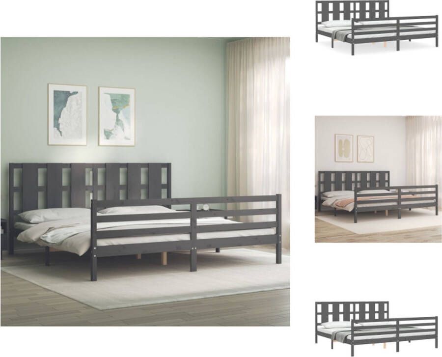 vidaXL Bedframe Massief grenenhout Grijs 205.5 x 205.5 x 100 cm Multiplex lattenbodem Bed