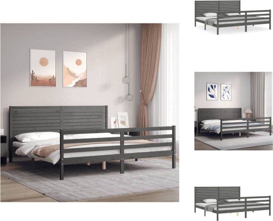 VidaXL Bedframe Massief Grenenhout Grijs 205.5 x 205.5 x 100 cm Multiplex lattenbodem Functioneel hoofd- en voeteneinde Montage vereist Bed