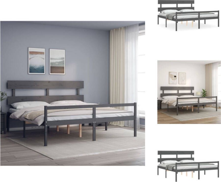 VidaXL Massief Grenenhouten Bedframe Grijs 205.5 x 205.5 x 81 cm Multiplex Lattenbodem Functioneel hoofd- en voeteneinde Montage vereist Bed - Foto 4
