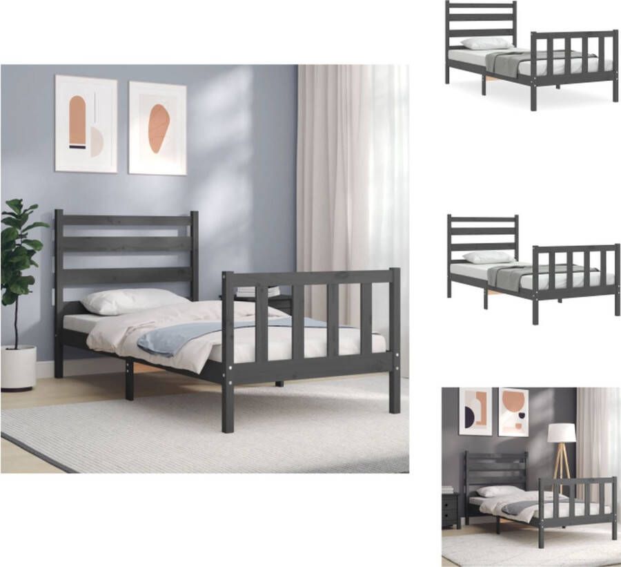 VidaXL Bedframe Massief Grenenhout Grijs 206 x 105.5 x 100 cm Multiplex Lattenbodem Bed